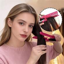 1pc Multi-Functional Hair Styling Tool V-Shaped Comb - Fine-Toothed Curly Comb For Detangling Hair - Hair Straightening Brush - V-Shaped Clamp Design Curling & Straightening Dual-Use Brush - Multicolor - View 4