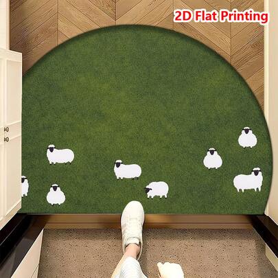 1 Stück niedlicher schaf-thematischer halbrunder Teppich | rustikaler und beruhigender Stil | geeignet für Flure, Schlafzimmer, Küchen und Waschräume | verdickter Kurzflor, hautfreundliches Material, rutschfest, abriebfest und leicht zu reinigen. Die simulierte grasgrüne Basis mit dem niedlichen Schafmuster bringt eine Frühlingswiese in Ihr Zuhause und schafft eine frische, natürliche und warme Atmosphäre.