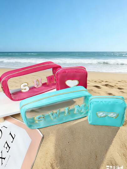 2pcs/Set Minimalist Fashion Towel Embroidered Letter Storage Bag, Large Capacity Suitable For Daily Use, Business Trip, Vacation, Fashionable Travelers, Fashion Bloggers, Beach Vacation, Daily Cosmetics Storage