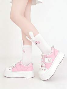 1双可爱兔耳设计透气中筒袜，适合春夏穿着 - 彩色 - 查看 9