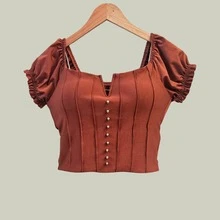 Blusa cropped com almofada no peito - Caramelo - Visão 5