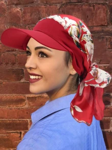 1pc New Arrival European And American Long Tail Ribbon Headscarf Hat, Women Satin Brim With Two Tails Turban Cap - Multicolor - View 2