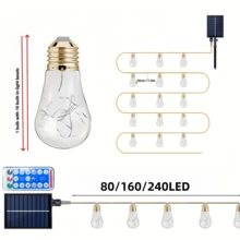 Dây đèn LED năng lượng mặt trời 240/160/80 bóng, đèn dây treo ngoài trời kiểu cổ điển với 8 chế độ nhấp nháy, thích hợp cho tiệc sinh nhật, sân vườn, hàng rào, cửa hàng, đám cưới, cắm trại, cây cối, quà tặng bốn mùa. - Năng lượng mặt trời - Xem 6