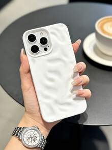 1个适用于 15 Pro Max/14 Pro/13系列的手机壳，纯白水波纹皱纹质感亮面外壳，简约ins风优雅高端防震保护套，小众个性化时尚防摔手机壳 - 白色 - 查看 1