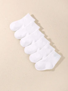 6 pares de Meias Casuais Brancas Simples para Bebê - Branco - Ver 6