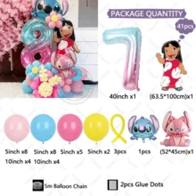 Angel & Stitch Themed Happy Birthday Latex Balloon Set, Cute Cartoon Angel & Stitch Themed Balloons Suitable For Carnival, Wedding, Birthday Decoration, Stitch Themed Party - As Shown In the Figure - View 13