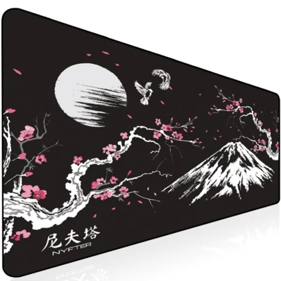 Nyfter Gaming Mouse Pad (Sakura White/Sakura Black) - Large Size, Premium Mouse Pad (- Durable Stitched Edges, Smooth Surface, Non-Slip Base - Speed-Optimized Gaming Mouse Pad)