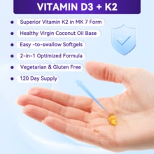 Vitamin D3 K2 Supplement, 4000 I U Vitamin D3 Plus 200 Mcg Of Vitamin K2,Support Heart & Bone Health, 120 Day Supply, 120 Vegetarian Softgels - 120抽 - 查看 3