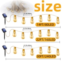 Dây đèn LED năng lượng mặt trời 240/160/80 bóng, đèn dây treo ngoài trời kiểu cổ điển với 8 chế độ nhấp nháy, thích hợp cho tiệc sinh nhật, sân vườn, hàng rào, cửa hàng, đám cưới, cắm trại, cây cối, quà tặng bốn mùa. - Năng lượng mặt trời - Xem 3