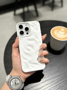 1个适用于 15 Pro Max/14 Pro/13系列的手机壳，纯白水波纹皱纹质感亮面外壳，简约ins风优雅高端防震保护套，小众个性化时尚防摔手机壳 - 白色 - 查看 5