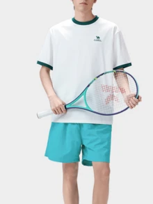 CAMEL CROWN Men's Outdoor Sports Short Sleeve T-Shirt, Comfortable Breathable Quick-Dry, Suitable For Spring & Summer Wear - Boundless White/Dark Algae Green - View 2