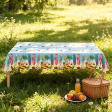 1件装蓝色夏威夷风情桌布，夏威夷主题长方形一次性塑料桌布，沙滩火烈鸟滑板派对桌布，适用于夏威夷草裙舞夏季海滩派对用品 - 多色 - 查看 3