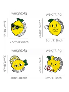 1/4PCS Cute Cartoon Little Lemon Letter Enamel Pin, Angry Unhappy Lemon Dripping Oil Badge, Fashion Alloy Brooch For Bags Clothing - Multicolor - View 6