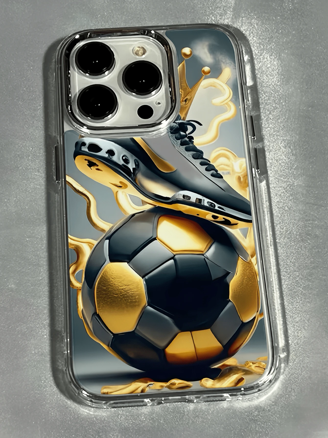 1 pieza Funda de teléfono a prueba de golpes con diseño minimalista de balón de fútbol y zapato dorado transparente, compatible con Apple 17, 16, 15, 14, 13, 12, 11 Pro Max, Air - Multicolor - Ver 1
