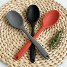8 Inch Silicone Spoons, Heat Resistant Kitchen Utensils For Mixing, Serving, Stirring - Large Non-Stick Basting Spoons, Dishwasher - Red/Black/Gray (2/4/6 Pack) - Black - View 1