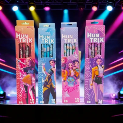 1 caja de 12 piezas Decoraciones de fiesta de cumpleaños con temática de "Cazadores de brujas" de K-POP, que incluye lápices 2B del grupo de chicas brujas y un juego de papelería a juego, adecuado para escribir, regalos festivos, regalos de cumpleaños, etc. Adecuado para reuniones de fans de K-POP Witch Hunter, fiestas de cumpleaños y crear una atmósfera decorativa única y divertida para niños