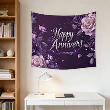1pc Wedding Anniversary Banner - Elegant Purple & Pink Lavender Floral With Golden "Happy Anniversary" Text, 1st/5th/10th/25th/50th Year Celebration Backdrop, Durable For Indoor/Outdoor Party Decorations (Easy To Hang), 2D Flat Perfect Date Banner Supplies, Home Decor, Room Decor, Holiday Decorations Tapestry - Kiểu_1 - Xem 8