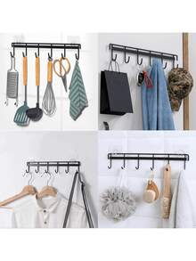 2pcs Kitchen Utensil Hooks, Kitchen Adhesive Wall Hooks Rack Rail, Storage Tool Holder Wall Mounted For Kitchen Hanging Spatulas, Measuring Spoons, No Drilling Required, Space Saving, Hanger With 6 Hooks For Bathroom, Bedroom, Closet, For Kitchen Food Studio Camper - Multicolor - View 11