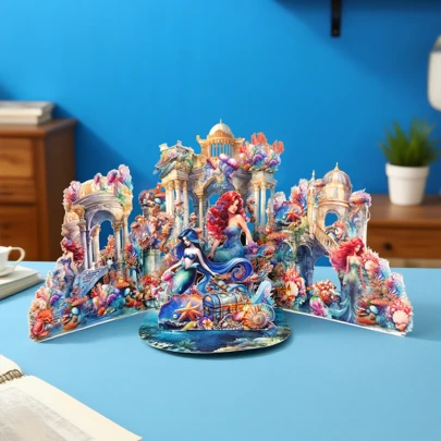 一套彩色美人鱼生日贺卡，色彩缤纷的亚特兰蒂斯美人鱼图案，附赠信封，是送给家人和朋友的最佳礼物，适合夏季、夏威夷等节日，也适用于周年纪念日、婚礼、毕业季、母亲节、感恩节、生日、感谢等场合 - 文具、圣诞节