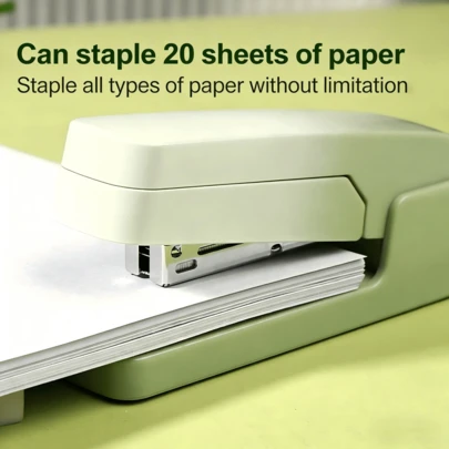 1 Grapadora giratoria de 360° de color verde degradado vibrante, estética de estilo INS, grapa con facilidad hasta 20 páginas, portátil para múltiples escenarios, útil artículo de papelería versátil ideal para estudiantes y uso en oficina.