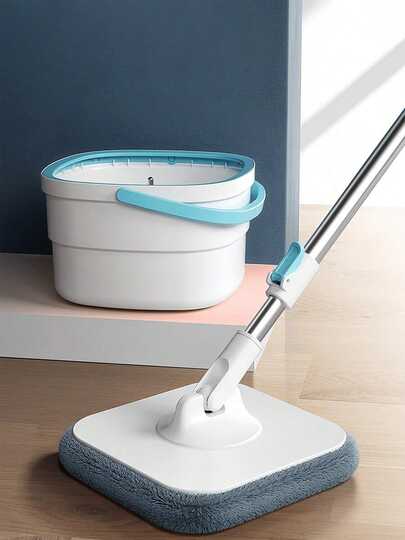 360° Spin Mop And Bucket With Dirty & Clean Water Separation System, Stainless Steel Handle 36cm Head, Wet Dry Dust Mop For Hardwood Tile Laminate Vinyl Floors