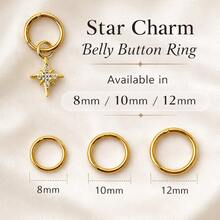 1PC 925 Sterling Silver Star Belly Ring CZ Cubic Zirconia Dainty Button Navel Piercing Gift Idea For Her Present, 8mm 10mm 12mm, Hoop Piercing, Belly Hoop - Navel Nails - View 2