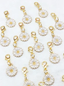 10个/套迷你雏菊龙虾扣钥匙扣，Y2K风花卉包包配件套装，汽车装饰，包包挂饰，背包吊坠，适合上学佩戴，可爱哥特风圣诞礼物 - 白色小雛菊 - 查看 4