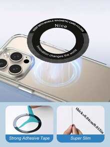 超薄磁环 – 手机磁贴，强力背胶，纤薄设计，兼容 Magsafe，适用于手机壳、无线充电器和车载支架，安装简便 - 導磁片 - 查看 4