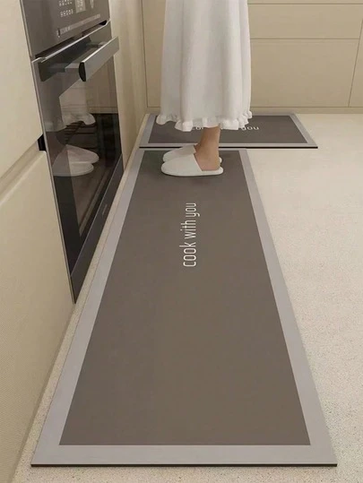 3.5mm Thick Soft Rubber Kitchen Mat, Minimalist & Fashionable Kitchen Absorbent Rug, Can Be Customized To Fit Kitchen Size, Fabric Surface, Sponge Middle Layer, Rubber Bottom, Suitable For Kitchen Rug, Home Decor, Bathroom Mat, Entryway, Laundry Room, Hallway