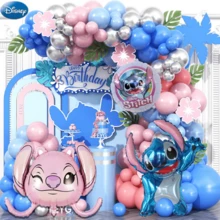 Bộ trang trí bóng bay chủ đề Stitch, bao gồm bóng bay Lilo & Stitch bằng giấy bạc, thích hợp cho tiệc sinh nhật công chúa, tiệc độc thân, hoặc làm phông nền chụp ảnh. - Như hình minh họa. - Xem 2