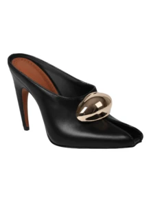 Elegant Women's Gold Metal Decor Stiletto Pumps Peep Toe Kitten High Heeled Slip-On Sexy Fashion Comfortable Nightclub Dress Summer Shoes Mules Office Ladies Pumps - màu đen - Xem 2
