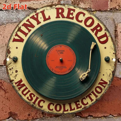 Tranh treo tường 2D phẳng hình đĩa than cổ điển - Đĩa LP retro, góc bo tròn - Nền xanh lá cây, chống thấm nước và bụi - Thích hợp cho nhà, văn phòng, quán cà phê, quán bar - Quà tặng cho người yêu nhạc - Kích thước 8x8 inch (20x20cm), thiết kế hoài cổ, có lỗ khoan sẵn, kiểu dáng như hình ảnh minh họa kích thước.