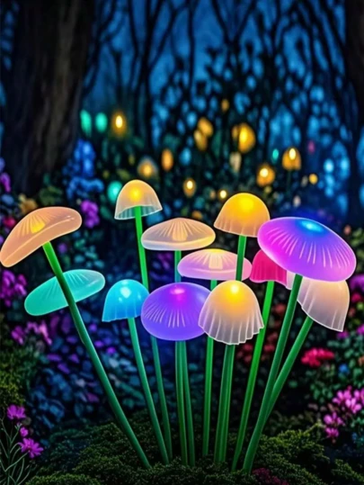 1 đèn năng lượng mặt trời ngoài trời, đèn hình sứa 6 LED, đèn hình nấm, đèn trang trí năng lượng mặt trời chống thấm nước ngoài trời, đèn trang trí sân vườn, đèn chiếu sáng cảnh quan ngoài trời, đèn hoa lá, đèn cổ tích