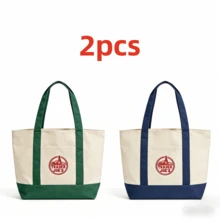 2Pcs-Trader Joes Large Tote Shopping Bag Cotton Canvas Embroidered Bag - 彩色 - 查看 12