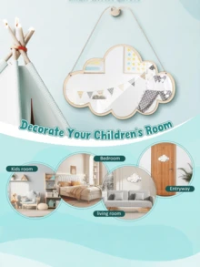 1pc Nordic Style Wooden Cloud Mirror Decor, Suitable For Children's Room, Lightweight Design Fits Girl's Bedroom, Playroom Or Holiday Decoration - Multicolor - View 1