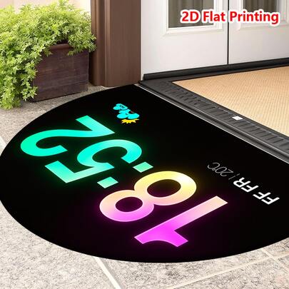 1 件霓虹数字时钟半圆形地垫 | 赛博朋克风格 | 适用于各种场景，包括入口、厨房、卧室和洗衣房 | 加厚短绒亲肤材质，防滑、吸水、易清洁。