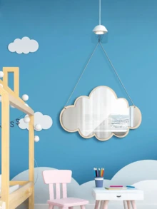 1pc Nordic Style Wooden Cloud Mirror Decor, Suitable For Children's Room, Lightweight Design Fits Girl's Bedroom, Playroom Or Holiday Decoration - Multicolor - View 4