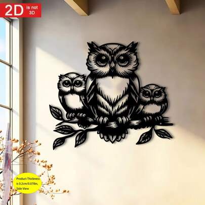 2D Flat Owl Decor, 1pc, Suitable For Garden, Balcony, Living Room, Outdoor Courtyard Wall Decoration, No Electricity Required, Indoor Home Wall Art, 2D Flat