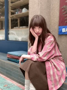 2026春夏粉色轻薄格子衬衫 - 西瓜粉 - 查看 7