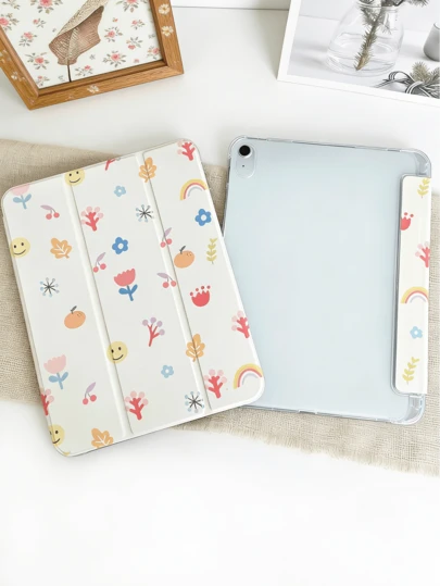 1pc Minimalist Floral Pattern Tablet Protective Case, Suitable For Apple 10.2", Pro 11" 2022/2021/2020/2018/10th Gen, 5/6/7/8/9th Gen, And (A16) 11" 11th Gen 2025 Model, With Pencil Slot, Anti-Drop, Stand, Auto Sleep/Wake