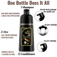 Balck Hair Dye Shampoo,Natural Herbal Hair Dyeing Shampoo - Three In One Fast Nourishing, Cleaning, And Moisturizing, Suitable For Smooth Hair Dyeing Shampoo For Balck Hair Of Men And Women, Long Lasting And Fast Hair Dyeing, Smooth Shampoo, Gentle And Non Irritating,Semi Permanent Hair Color Shampoo,Music Festival/ Party/Concert/ Carnival/ Masquerade Hair Products,Travel Essential - 黑色 - 查看 6
