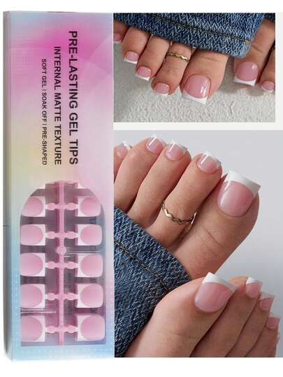 150pcs Matte French Manicure Nail Stickers, Pink & White French Nail Stickers, Square Shape, For Women, Soft Gel False Nails, Removable, Home DIY, 15 Sizes, Suitable For Summer Nail Decoration, Press-On Nail Strips, Nail Art Supplies