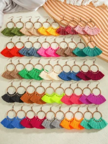 TopHanqi Random Assorted Tassel Earrings Set For Women, Elegant Personalized Earrings Suitable For Beach Vacation, Photo Shooting - Multicolor - View 12