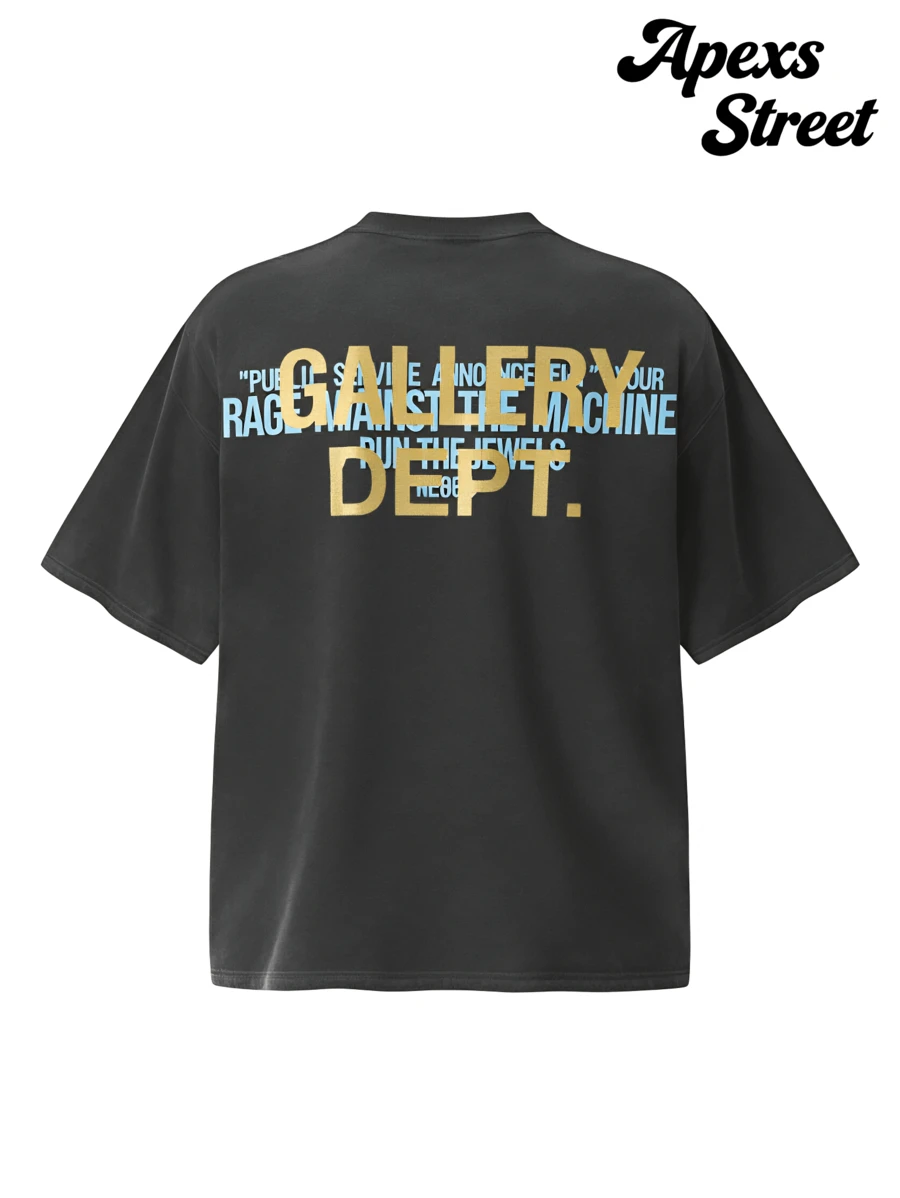 GALLERY  Portrait Print T-Shirt Washed Black, High-Quality Washed Cotton Printed T-Shirts, Menswear, Suitable For Street Retro Style As Well As Outdoor Sports And Leisure Occasions, Comfortable And Stylish, Y2K Apparel, Fashion T-Shirts, Streetwear, Exquisite Gifts. - 黑色 - 查看 1