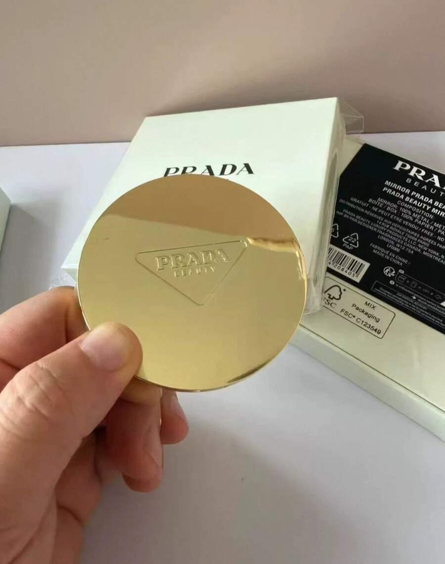 Prada Small Gold Folding Round Mirror - Gold - View 1