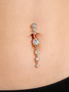 1 chiếc khuyên rốn dài bằng đồng cao cấp, mạ vàng, đính đá Zirconia, thích hợp cho nữ giới dự tiệc, sự kiện và đeo hàng ngày. - Zirconium hình tròn - Xem 3