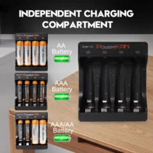 POWERKAN电池充电器套装：4节AA 800mAh镍氢充电电池+K411 5V 2A USB快速充电器（兼容AA/AAA电池），遥控器和玩具的理想电源解决方案 - 是 - 查看 6