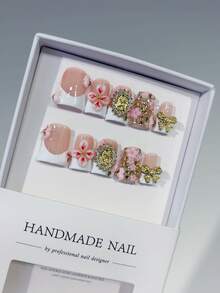 Mnails 10 PCS Handmade Duckbill Press-On Nails | Streetwear Y2K Vibrant Pink-Red-White Acrylic Nails, 3D Pink Star, Red Heart & Leopard Print Edgy Art (Tool Kit Included) - 彩色 - 查看 10