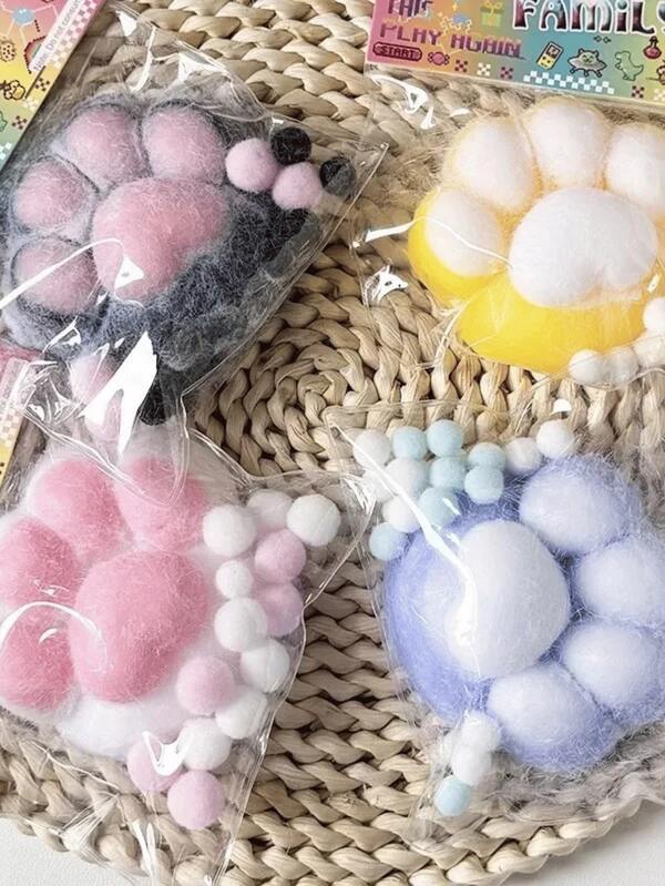 Brinquedo Antiestresse Pata de Gato Peludinho Squishy Bola Macia Sensorial para Alívio da Ansiedade Relaxamento Diversão Infantil e Adulto