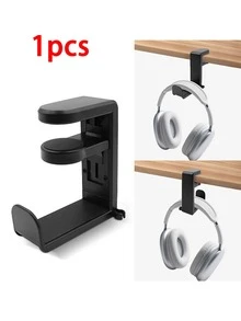 1/2pcs 360° Rotating Under Desk Headphone Holder Clamp, Minimalist & Fashionable Design, Plastic Material With Cable Management Slot. Features Anti-Scratch Curved Hook, 4.53 Inches Height, 2.2 Lbs Load Capacity - Black - View 11